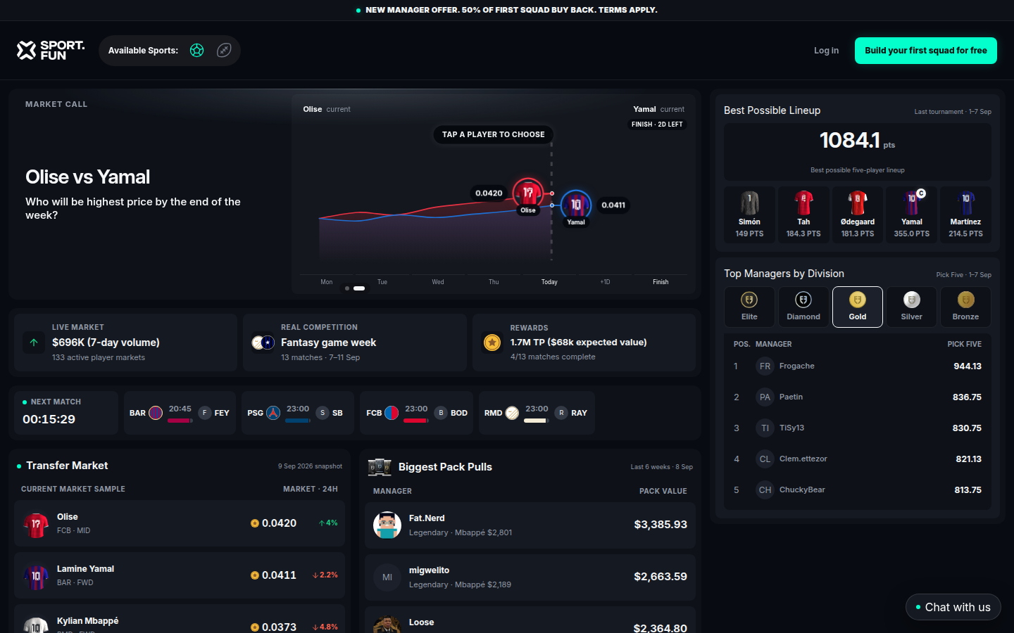 Sport.fun marketing / fantasy lobby