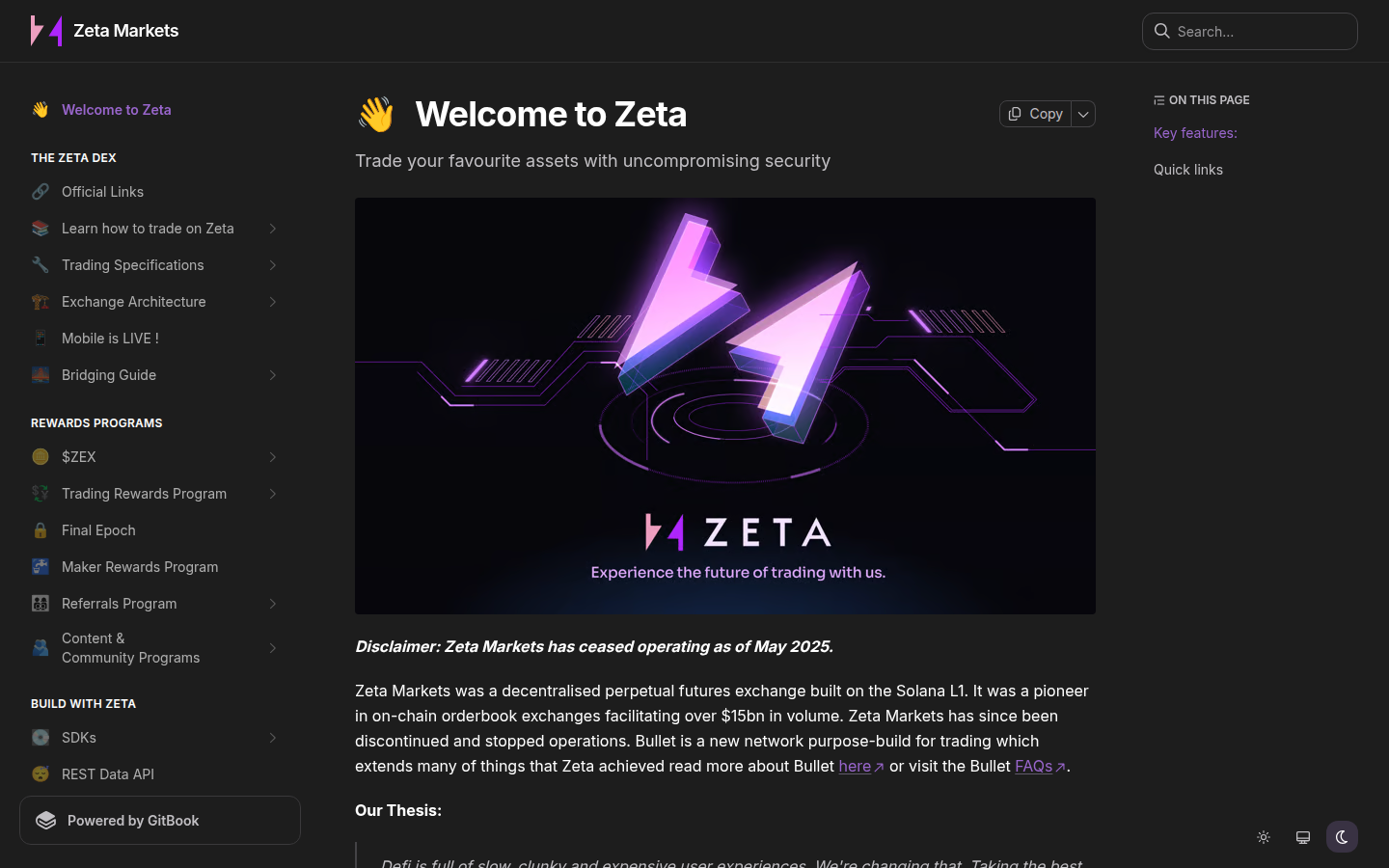Zeta Markets docs — ceased May 2025
